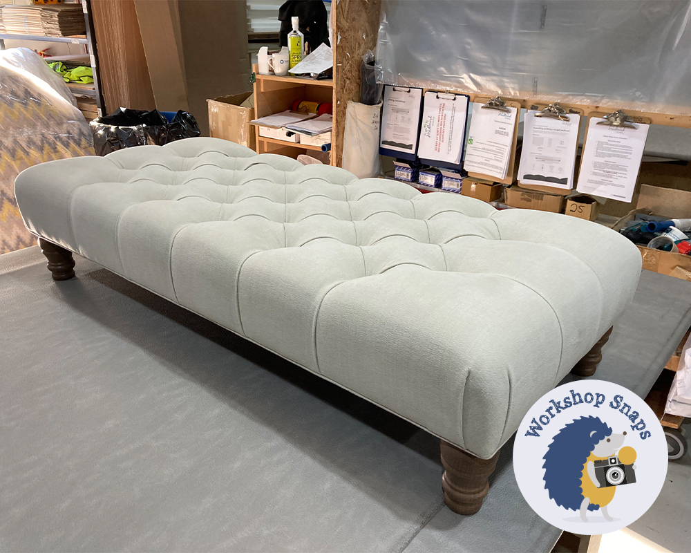 Long thin Rectangle Bench Footstool in Linara Linen fabric with buttons