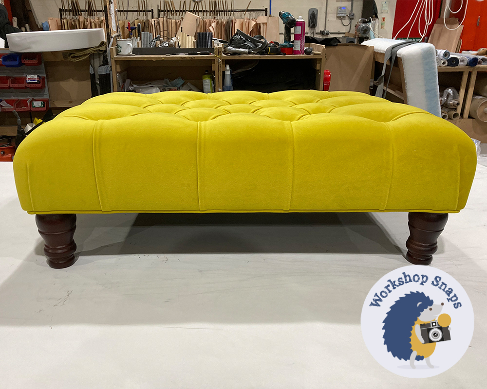 Medium rectangle Yellow Velvet deep buttoned footstool