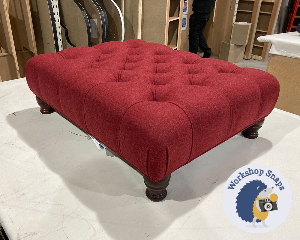 Medium rectangle Red real wool deep buttoned footstool