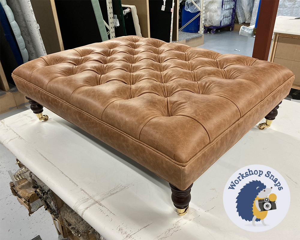 Extra Large rectangle real leather footstool with deep buttons