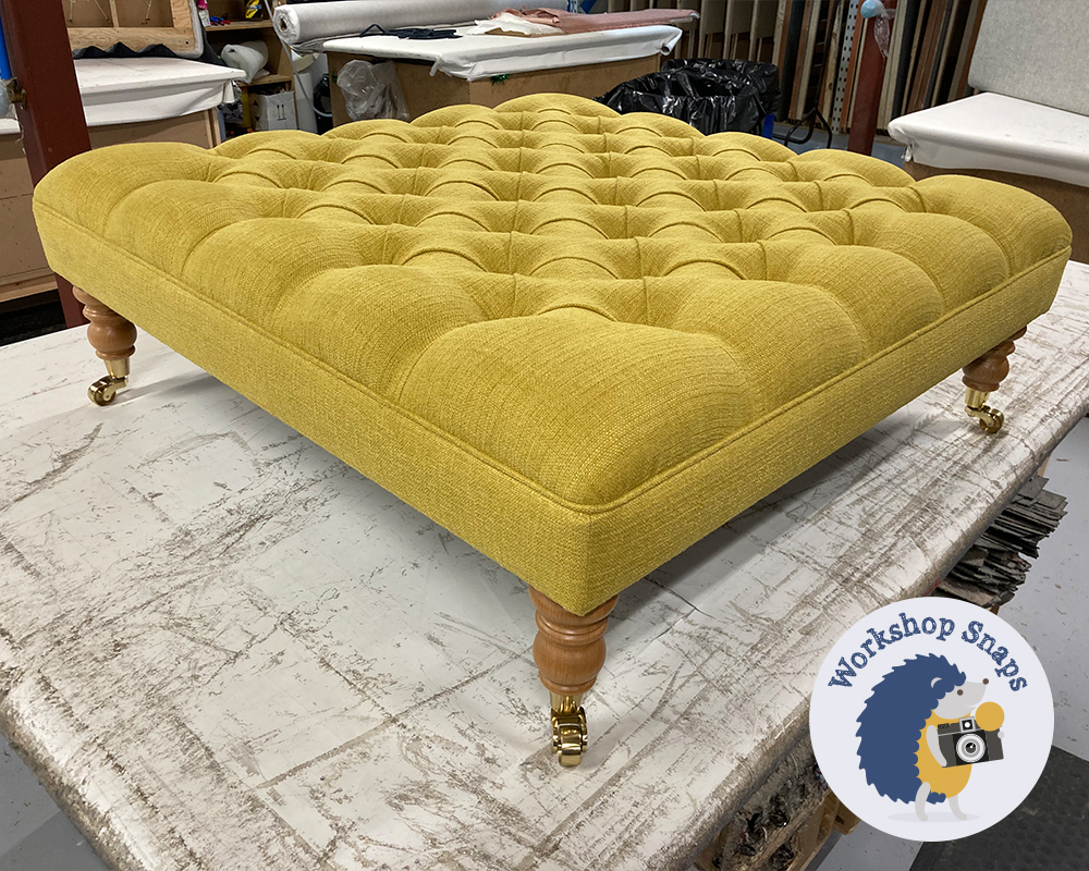 Large Square Mustard Coloured Deep Buttoned Coffee Table Footstool