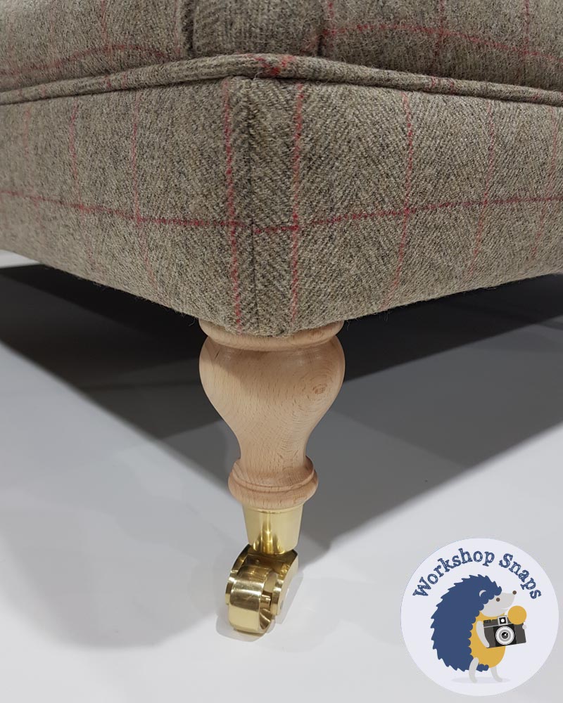 Large Square buttoned wool check footstool made to order in the UK