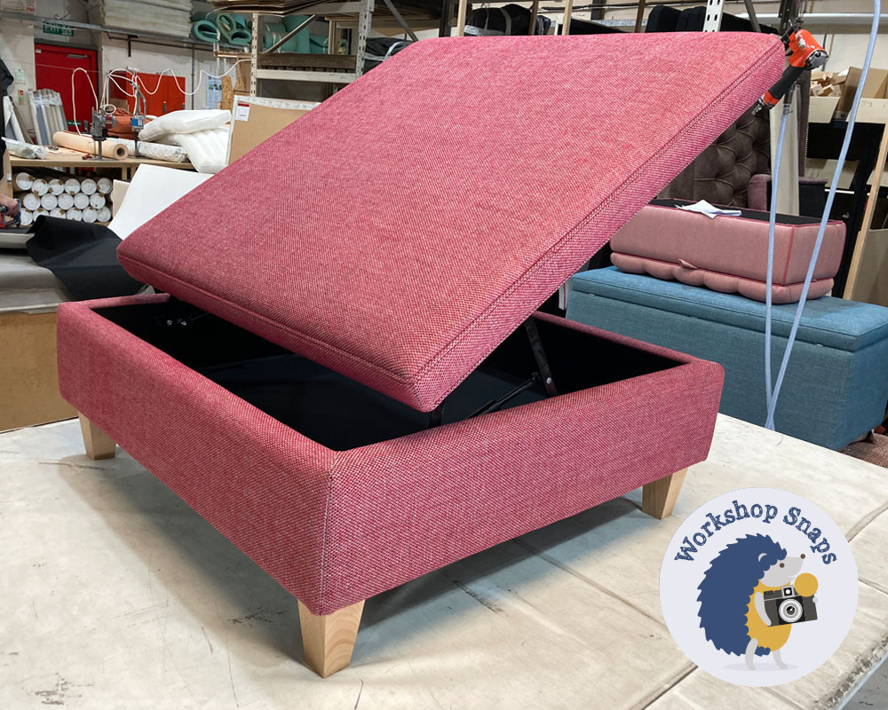 Large Square Storage Footstool Coffee Table in fuchsia pink fabric