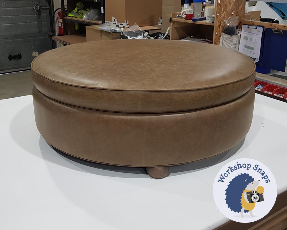 Large Round Storage Footstool Coffee Table in real leather