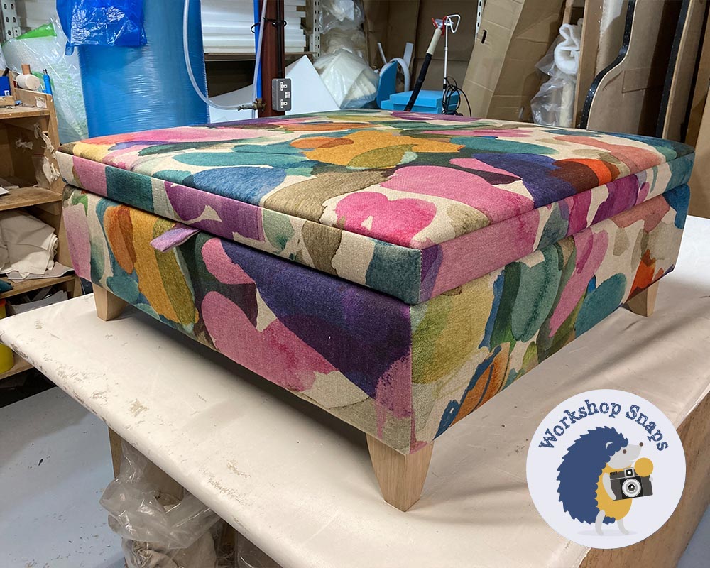 Large square colourful abstract floral fabric storage footstool coffee table