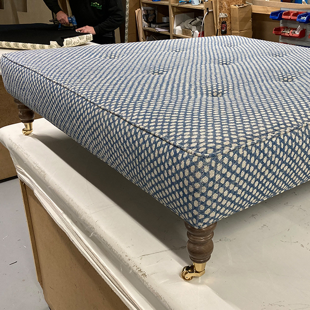 Large Rectangle Red and Blue Patterned Velvet Footstool Coffee Table Linwood Kami Persian