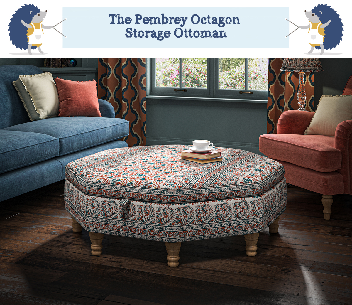 octagon ottoman with storage and inlay